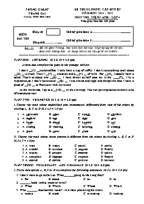 Đề thi Olympic cấp huyện môn Tiếng Anh Lớp 6 - Năm học 2014-2015 - Phòng giáo dục và đào tạo huyện Thanh Oai